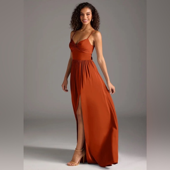 AZAZIE ZEYA — Paprika A-Line Pleated Stretch Satin Dress - Picture 14 of 14
